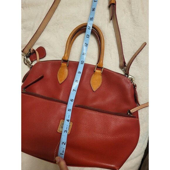 Dooney & Bourke Red Leather Satchel Handbag Tan Trim 2 handle & Shoulder Strap - Picture 6 of 10